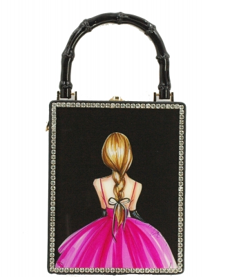 Box Clutch Bag with Bamboo Handle 68033